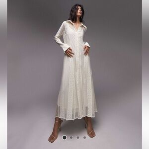 Topshop Cream Lace Button Down Shirt Dress